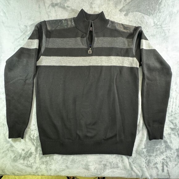 Red Ape men's sweater XLARGE pullover with synthetic leather shoulders and 1/4 z - Picture 8 of 15